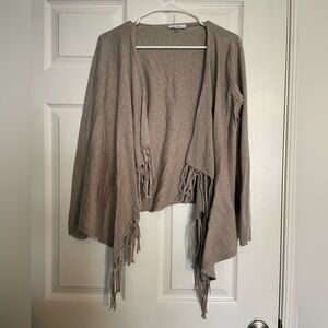Vila Milano Beige Fringe Cardigan Sweater with pockets size small